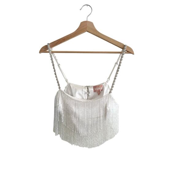 Show Me Your Mumu Swift Fringe Top in White Beaded Fringe XS - Picture 3 of 6